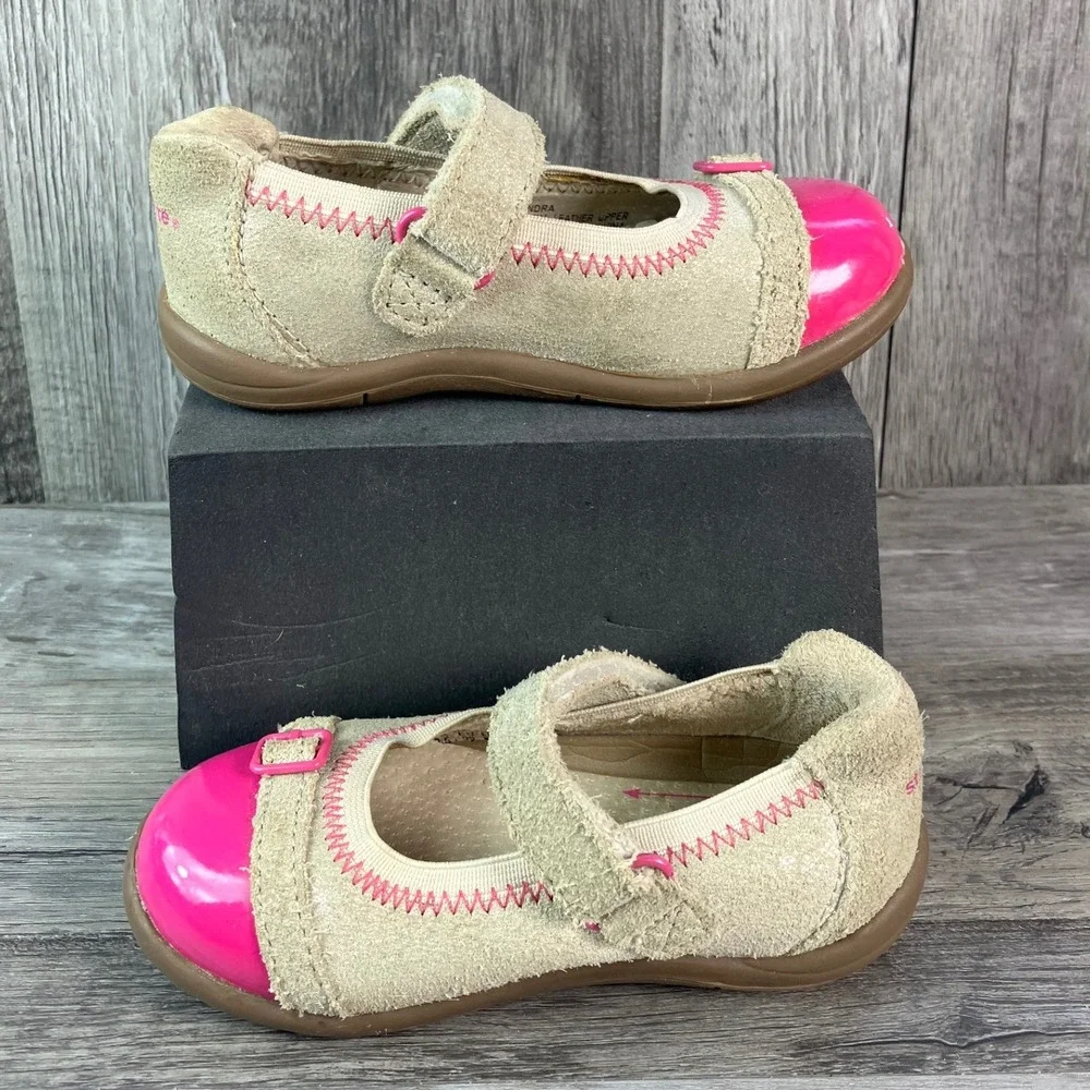 Stride Rite SRT Chandra Toddler Girls Mary Jane Shoes Beige Pink 6W Wide Suede